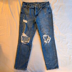 Old Navy High Rise OG Straight Fit Jeans Medium Destroyed Wash 8